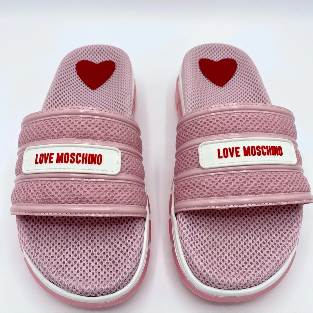 Love Moschino Rete Rosa Brand Logo Slide Sandal Size 38 / US 8